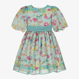 Patachou-Girls Green Floral Chiffon Dress | Childrensalon Outlet
