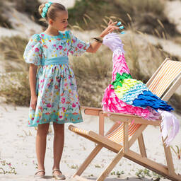Patachou-Girls Green Floral Chiffon Dress | Childrensalon Outlet