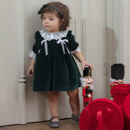 Patachou-Girls Green Velvet Dress | Childrensalon Outlet
