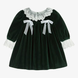 Patachou-Girls Green Velvet Dress | Childrensalon Outlet