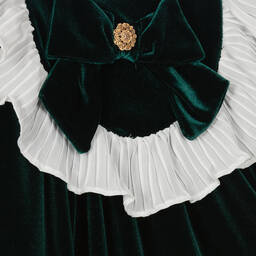 Patachou-Girls Green Velvet Ruffle Dress | Childrensalon Outlet