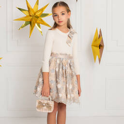 Patachou-Girls Ivory & Beige Floral Dress | Childrensalon Outlet