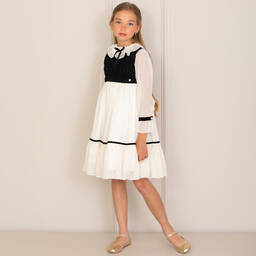 Patachou-Girls Ivory & Black Chiffon Dress | Childrensalon Outlet