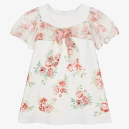 Patachou-Кремовое платье с бантом и цветочным узором для девочек | Childrensalon Outlet