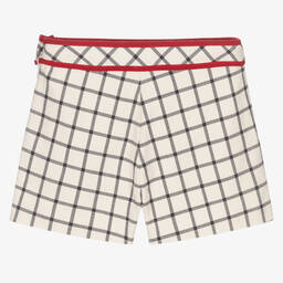 Patachou-Girls Ivory Checked Shorts | Childrensalon Outlet