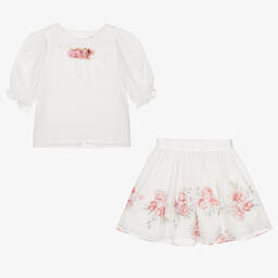 Patachou-Кремовый топ и юбка из шифона с розами | Childrensalon Outlet