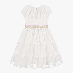 Patachou-Girls Ivory Chiffon & Tulle Collar Dress | Childrensalon Outlet