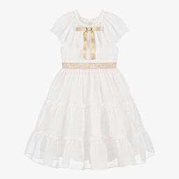 Patachou-Girls Ivory Chiffon & Tulle Collar Dress | Childrensalon Outlet
