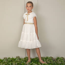 Patachou-Girls Ivory Chiffon & Tulle Collar Dress | Childrensalon Outlet