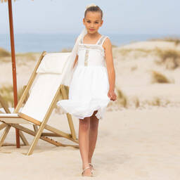 Patachou-Girls Ivory Chiffon & Tweed Dress | Childrensalon Outlet