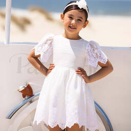 Patachou-فستان قطن شيفون مطرز لون عاجي | Childrensalon Outlet