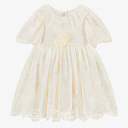 Patachou-Girls Ivory Embroidered Tulle Dress | Childrensalon Outlet