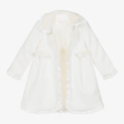 Patachou-Girls Ivory Faux Fur Coat | Childrensalon Outlet