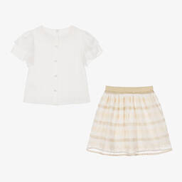 Patachou-Кремовая блузка и золотистая юбка для девочек | Childrensalon Outlet