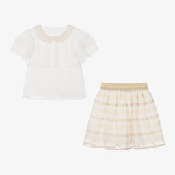 Patachou-Кремовая блузка и золотистая юбка для девочек | Childrensalon Outlet
