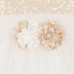 Patachou-Girls Ivory & Gold Sequin Tulle Dress | Childrensalon Outlet