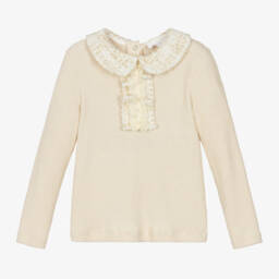 Patachou-بلوفر بياقة تويد فيسكوز لون عاجي للبنات | Childrensalon Outlet