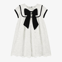 Patachou-Girls Ivory Lace & Black Bow Dress | Childrensalon Outlet