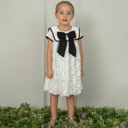 Patachou-Girls Ivory Lace & Black Bow Dress | Childrensalon Outlet