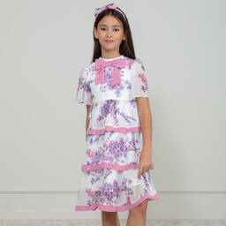 Patachou-Кремово-фиолетовое многоярусное платье с цветами | Childrensalon Outlet