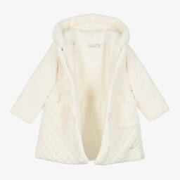 Patachou-Girls Ivory Quilted Faux Fur Coat | Childrensalon Outlet