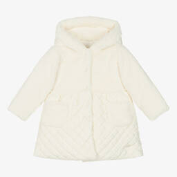 Patachou-Girls Ivory Quilted Faux Fur Coat | Childrensalon Outlet