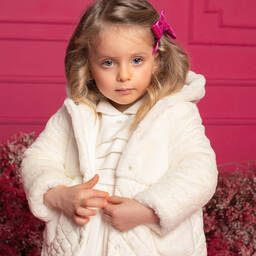 Patachou-Girls Ivory Quilted Faux Fur Coat | Childrensalon Outlet