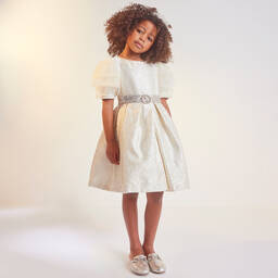 Patachou-Кремово-серебристое жаккардовое платье | Childrensalon Outlet