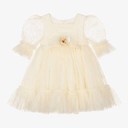 Patachou-Girls Ivory Spotted Tulle Dress | Childrensalon Outlet