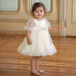 Patachou-Girls Ivory Spotted Tulle Dress | Childrensalon Outlet