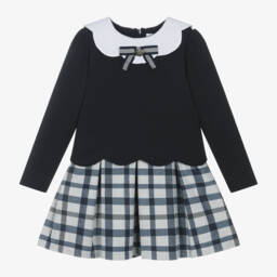 Patachou-Girls Navy and Grey Check Dress | Childrensalon Outlet