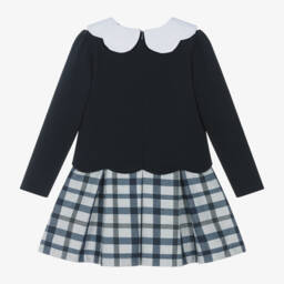Patachou-Girls Navy and Grey Check Dress | Childrensalon Outlet