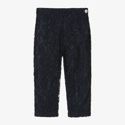 Patachou-Girls Navy Blue Cotton & Lace Trousers | Childrensalon Outlet