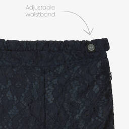 Patachou-Girls Navy Blue Cotton & Lace Trousers | Childrensalon Outlet