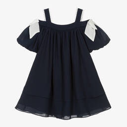 Patachou-Girls Navy Blue Crêpe Dress | Childrensalon Outlet