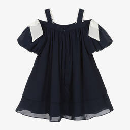 Patachou-Girls Navy Blue Crêpe Dress | Childrensalon Outlet
