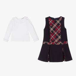 Patachou-Girls Navy Blue Dress Set | Childrensalon Outlet