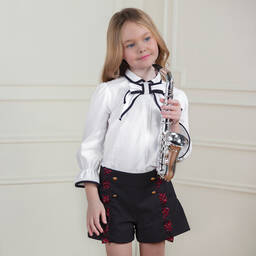 Patachou-Girls Navy Blue Tartan Shorts | Childrensalon Outlet