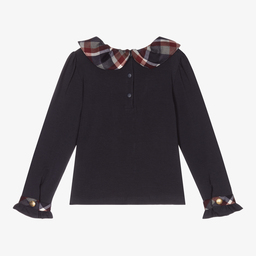 Patachou-Girls Navy Blue & Tartan Top | Childrensalon Outlet