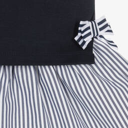 Patachou-Girls Navy Blue & White Cotton Dress | Childrensalon Outlet