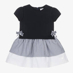 Patachou-Girls Navy Blue & White Cotton Dress | Childrensalon Outlet