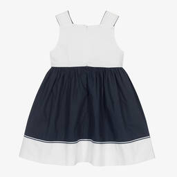 Patachou-Girls Navy Blue & White Cotton Dress | Childrensalon Outlet