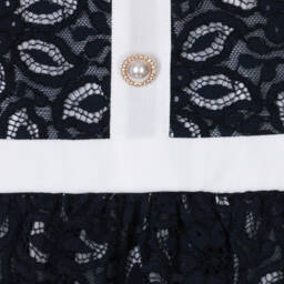 Patachou-فستان بناتي أزرق دانتيل وشيفون عاجي فاخر | Childrensalon Outlet