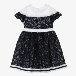 Patachou-فستان بناتي أزرق دانتيل وشيفون عاجي فاخر | Childrensalon Outlet