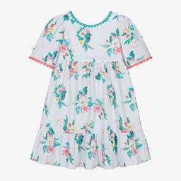 Patachou-Голубое хлопковое платье с цветами для девочек | Childrensalon Outlet