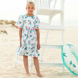 Patachou-Голубое хлопковое платье с цветами для девочек | Childrensalon Outlet