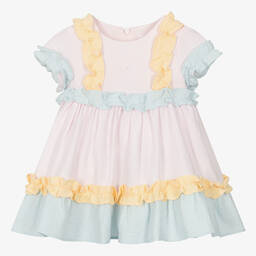 Patachou-Girls Pastel Pink & Blue Cotton Seersucker Dress | Childrensalon Outlet