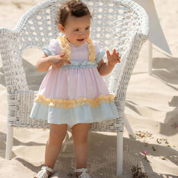 Patachou-Girls Pastel Pink & Blue Cotton Seersucker Dress | Childrensalon Outlet