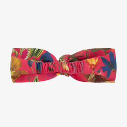 Patachou-Girls Pink Cotton Botanical Bow Headband | Childrensalon Outlet