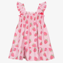 Patachou-Розовое хлопковое платье с малиной | Childrensalon Outlet